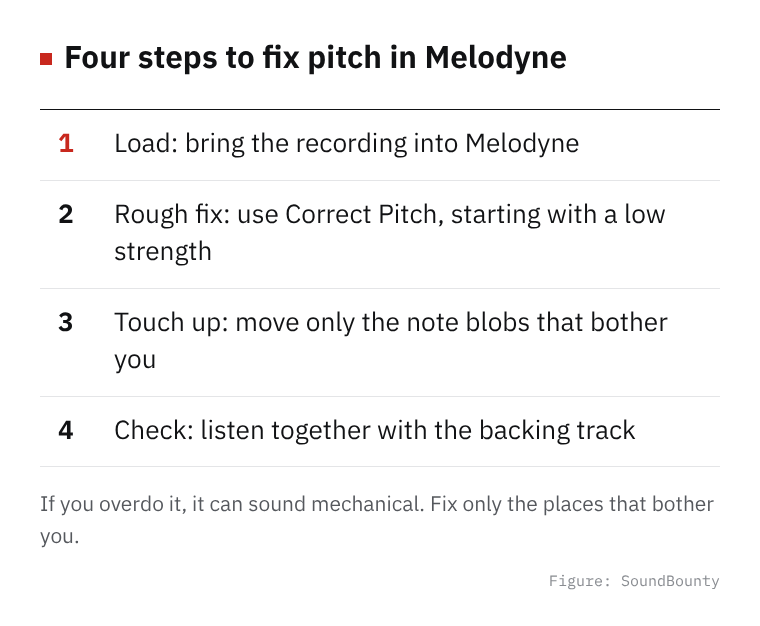 Four steps to fix pitch in Melodyne