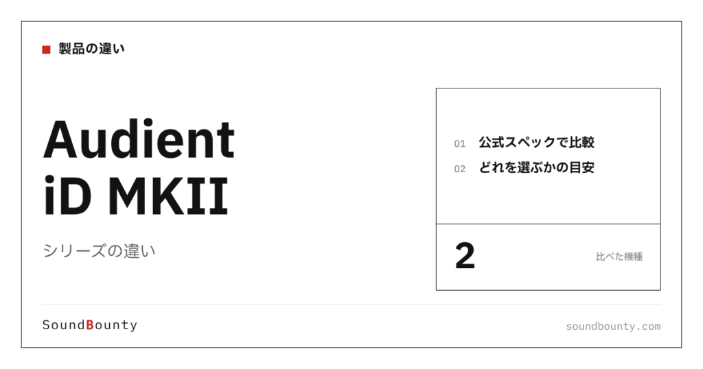 Audient iD MKIIシリーズの違い｜iD4 MKII・iD14 MKIIを公式スペックで比べてどれを選ぶか