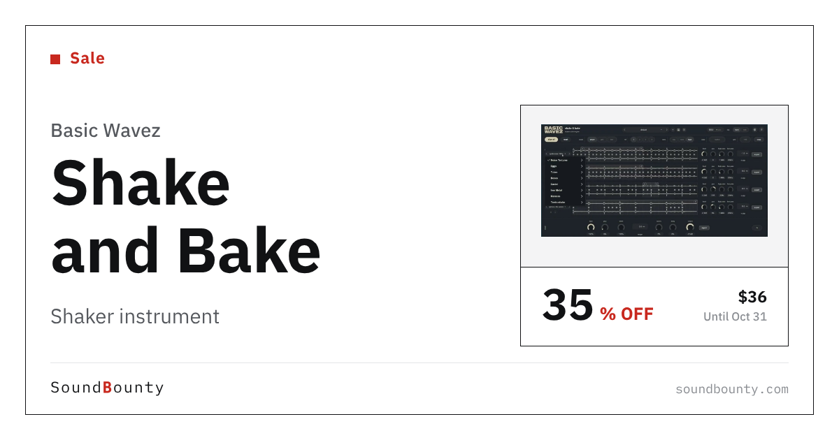 Basic Wavez Shake and Bake shaker instrument is 35% off at Plugin Boutique ($36, until Oct 31)