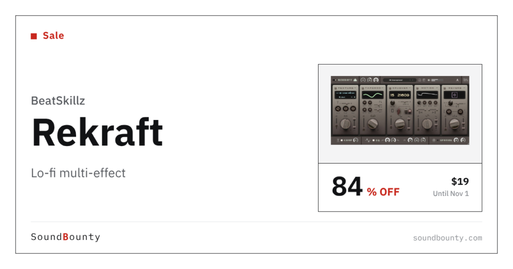 BeatSkillz Rekraft lo-fi multi-effect is 84% off at Plugin Boutique ($19, until Nov 1)