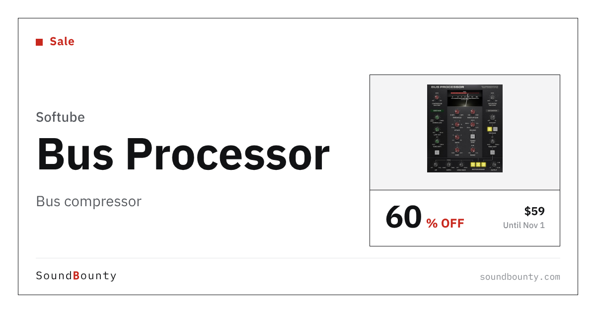 Softube Bus Processor bus compressor is 60% off at Plugin Boutique ($59, until Nov 1)