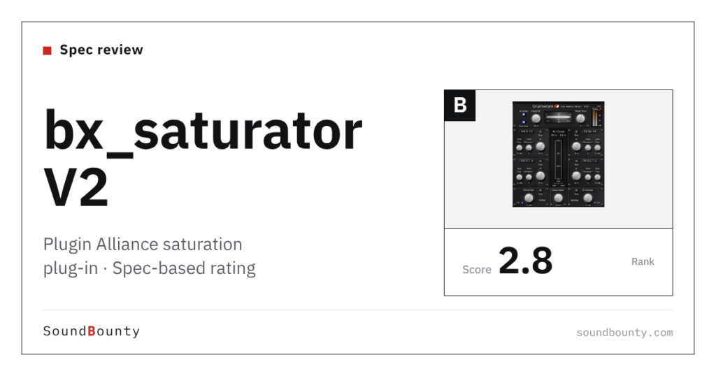 Plugin Alliance bx_saturator V2 saturation plug-in: features and spec-based rating