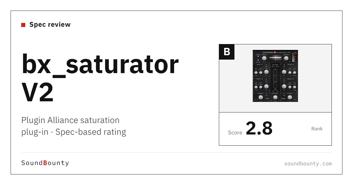 Plugin Alliance bx_saturator V2 saturation plug-in: features and spec-based rating