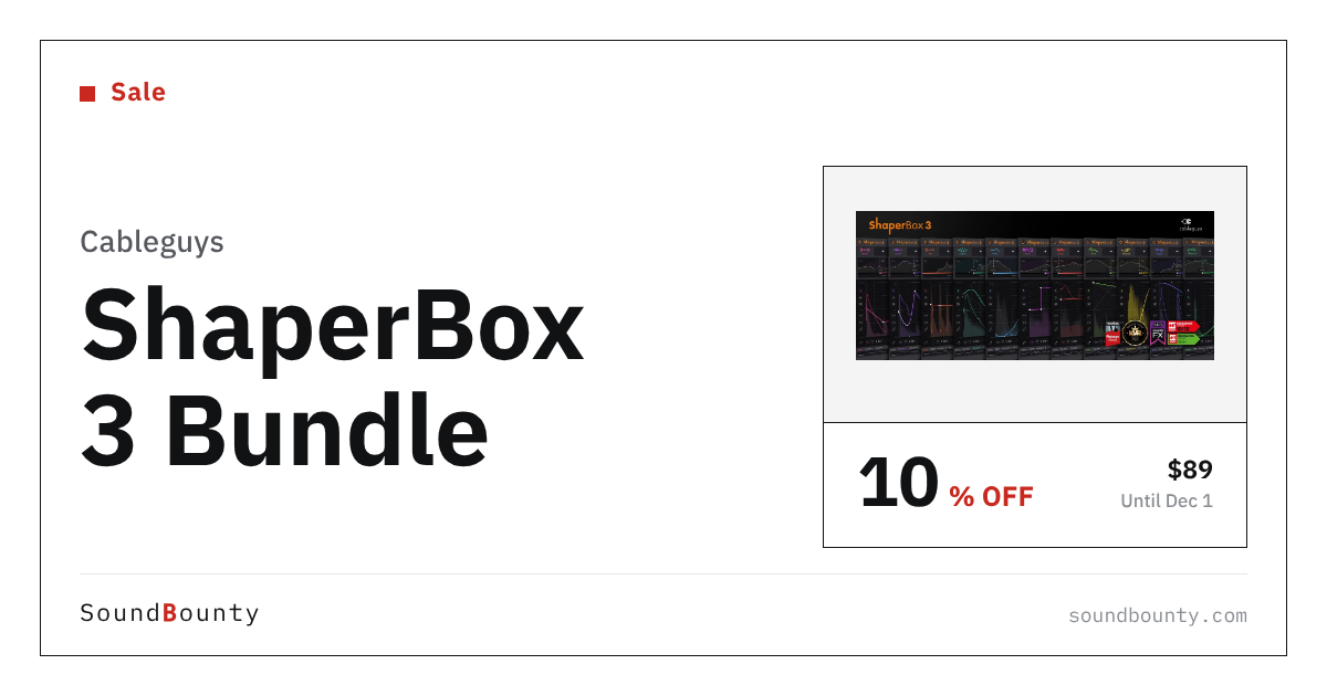 Cableguys ShaperBox 3 Bundle is 10% off at Plugin Boutique ($89, until Dec 1)