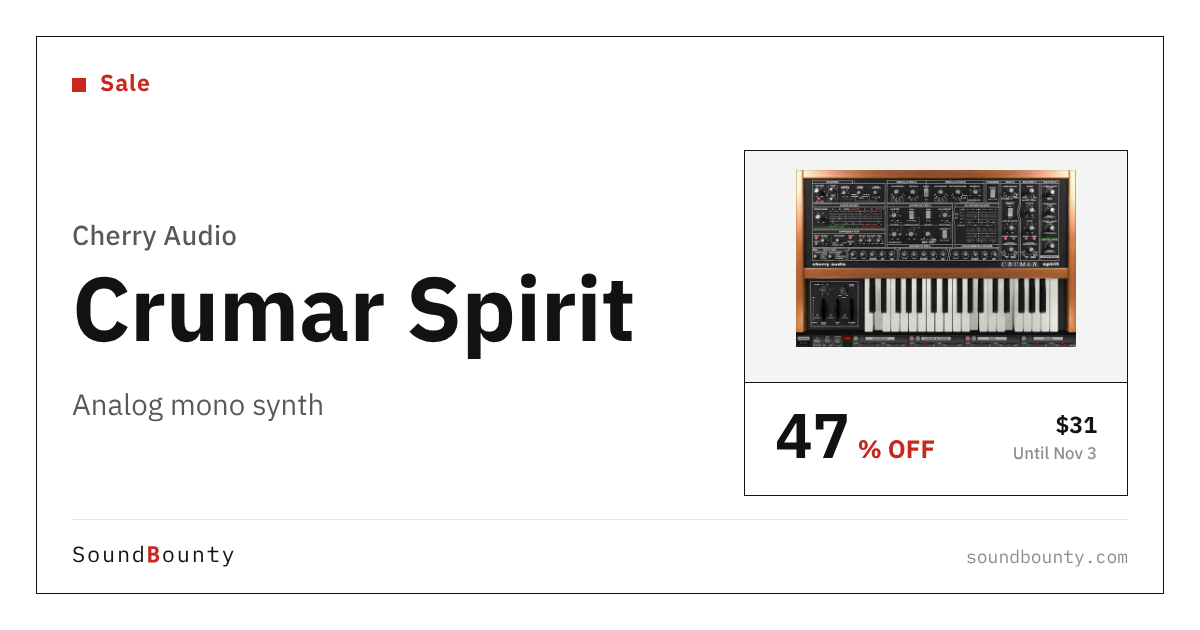 Cherry Audio Crumar Spirit analog mono synth is 47% off at Plugin Boutique ($31, until Nov 3)