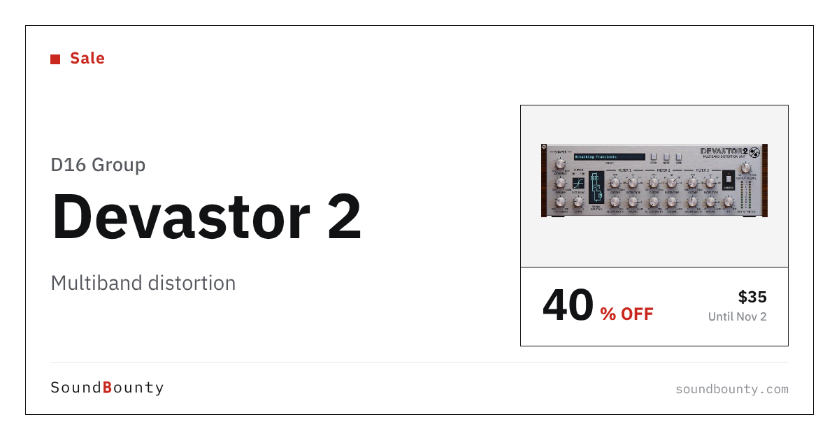 D16 Group Devastor 2 multiband distortion is 40% off at Plugin Boutique ($35, until Nov 2)