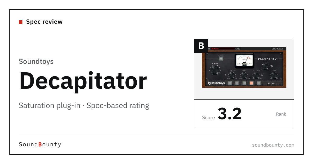 Soundtoys Decapitator saturation plug-in: features and spec-based rating