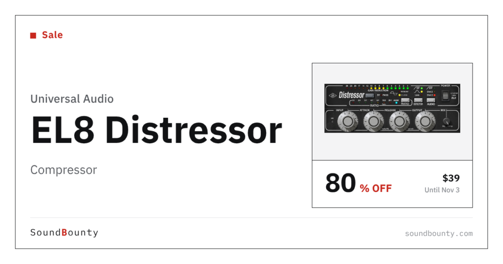 Universal Audio EL8 Distressor compressor is 80% off at Plugin Boutique ($39, until Nov 3)