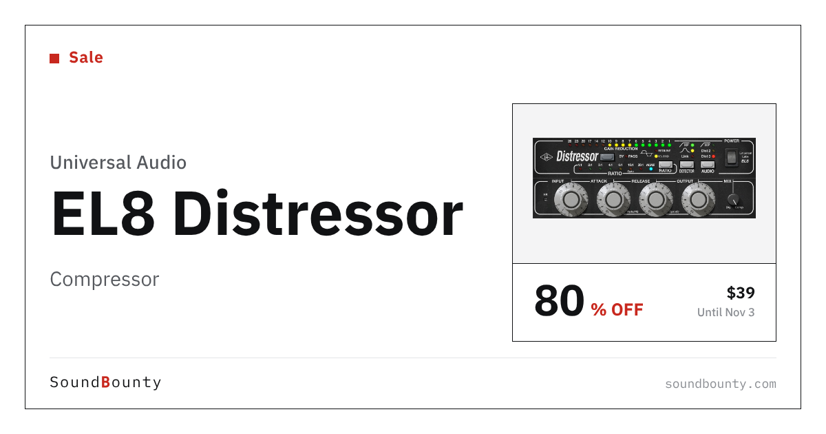 Universal Audio EL8 Distressor compressor is 80% off at Plugin Boutique ($39, until Nov 3)