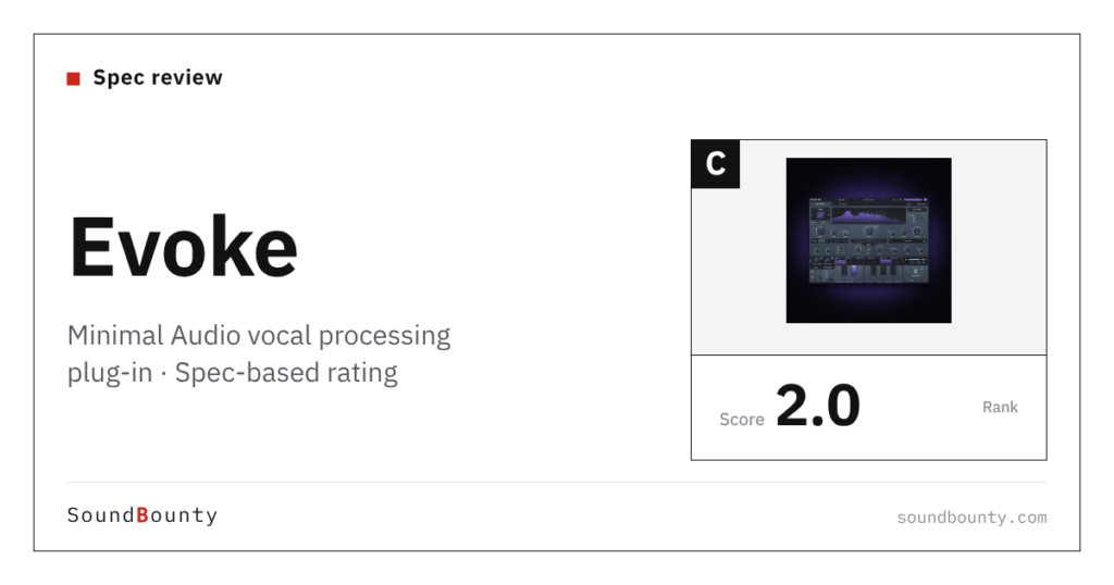Minimal Audio Evoke vocal processing plug-in: features and spec-based rating