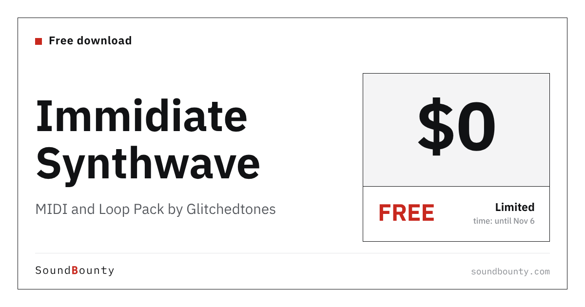 Immidiate Synthwave, a MIDI and Loop Pack by Glitchedtones, Is Free for a Limited Time, Until Nov 6