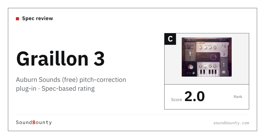 Auburn Sounds Graillon 3 (free) pitch-correction plug-in: features and spec-based rating