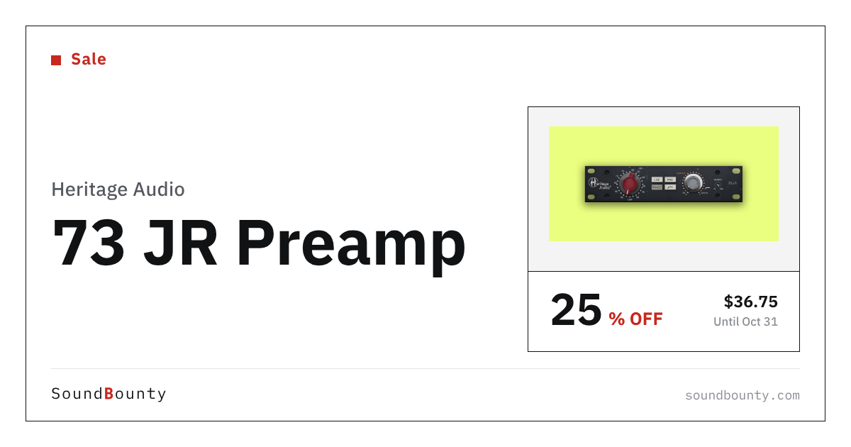 Heritage Audio 73 JR Preamp is 25% off at Plugin Boutique ($36.75, until Oct 31)