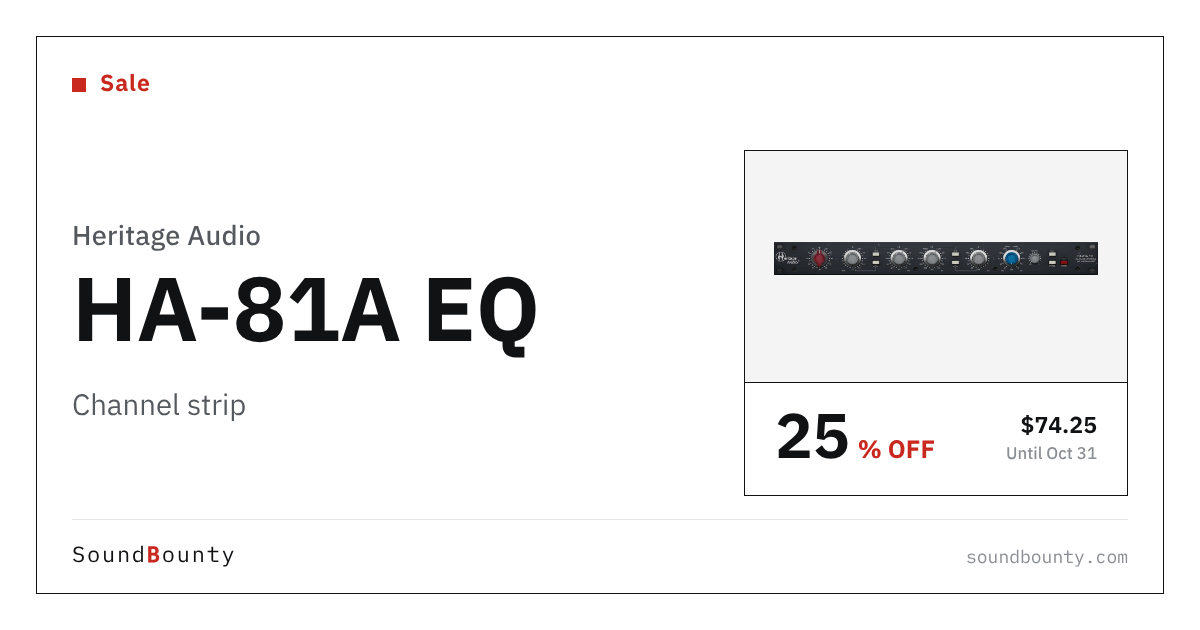 Heritage Audio HA-81A EQ channel strip is 25% off at Plugin Boutique ($74.25, until Oct 31)