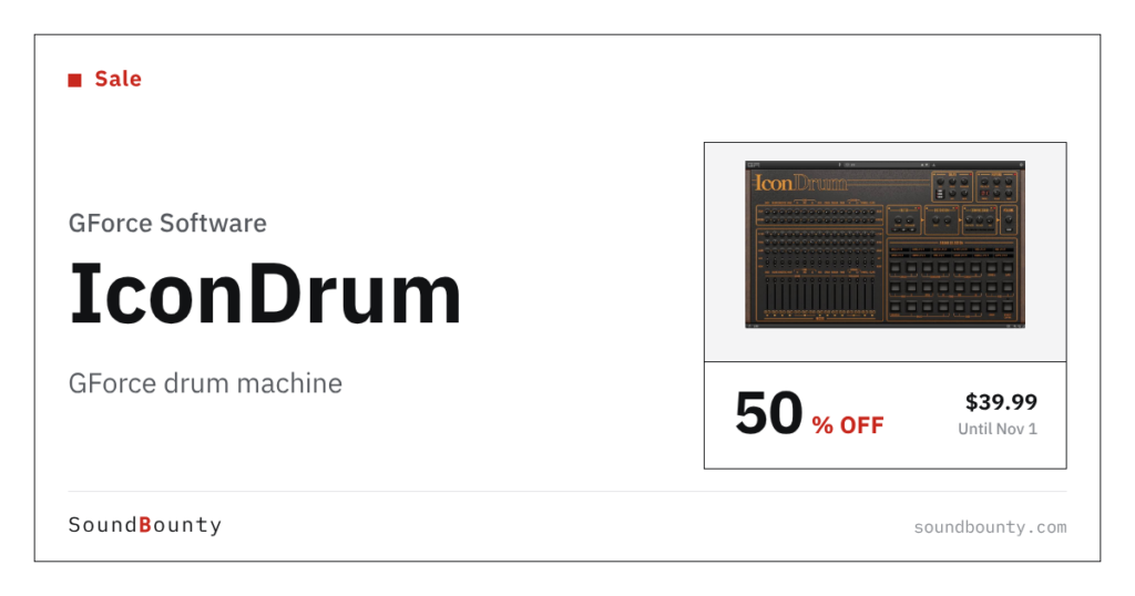 GForce IconDrum drum machine is 50% off at Plugin Boutique ($39.99, until Nov 1)