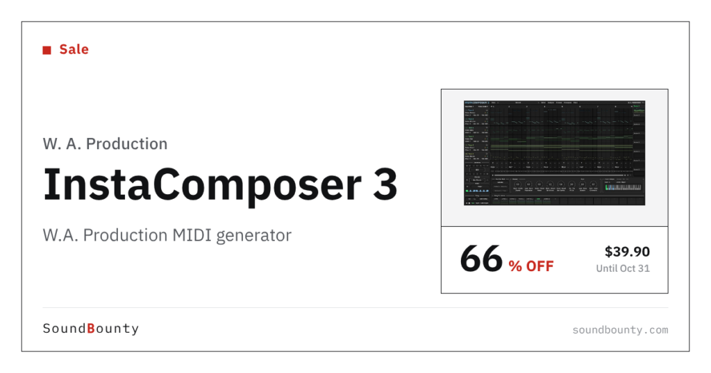 W.A. Production InstaComposer 3 MIDI generator is 66% off at Plugin Boutique ($39.90, until Oct 31)