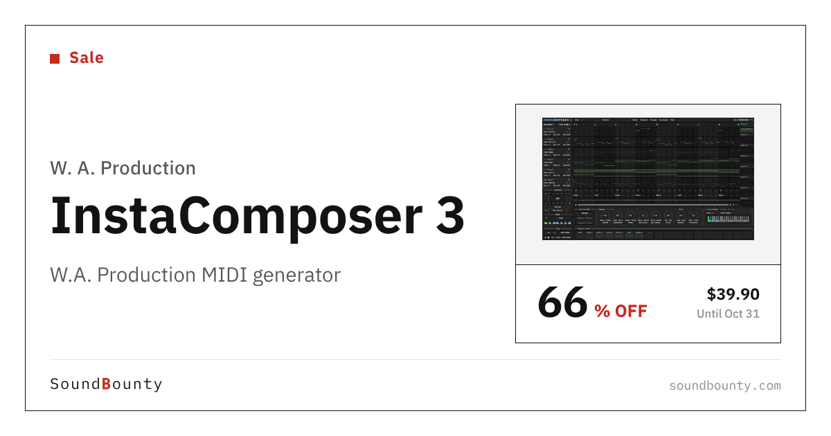 W.A. Production InstaComposer 3 MIDI generator is 66% off at Plugin Boutique ($39.90, until Oct 31)