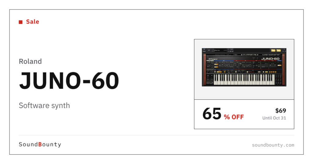 Roland JUNO-60 software synth is 65% off at Plugin Boutique ($69, until Oct 31)