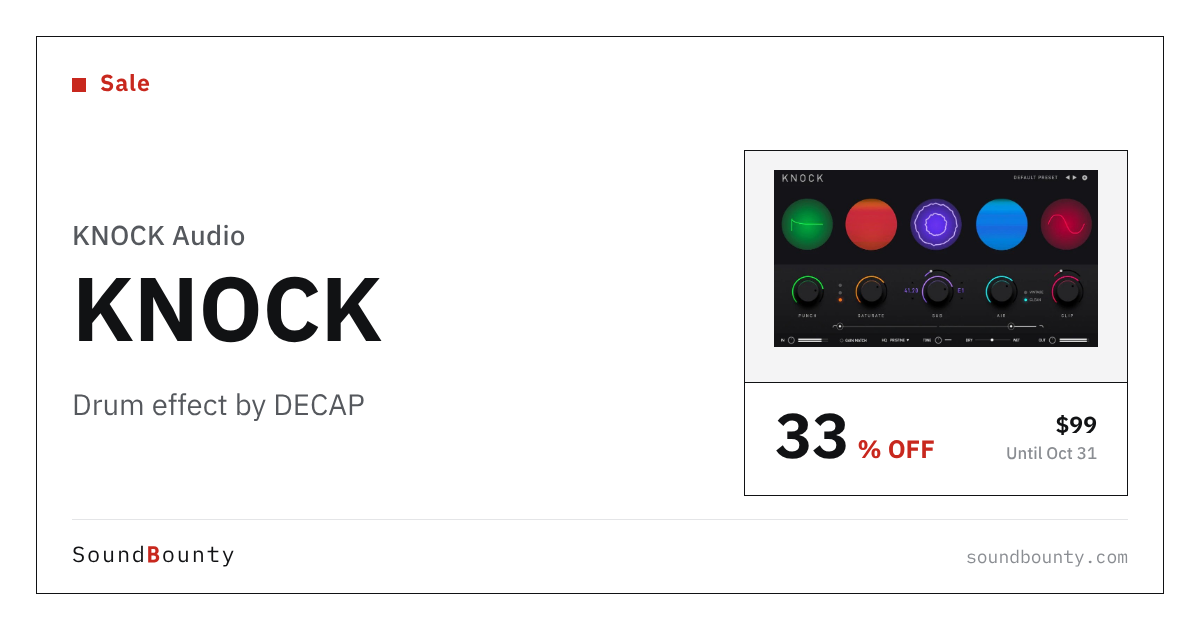 KNOCK drum effect by DECAP is 33% off at Plugin Boutique ($99, until Oct 31)