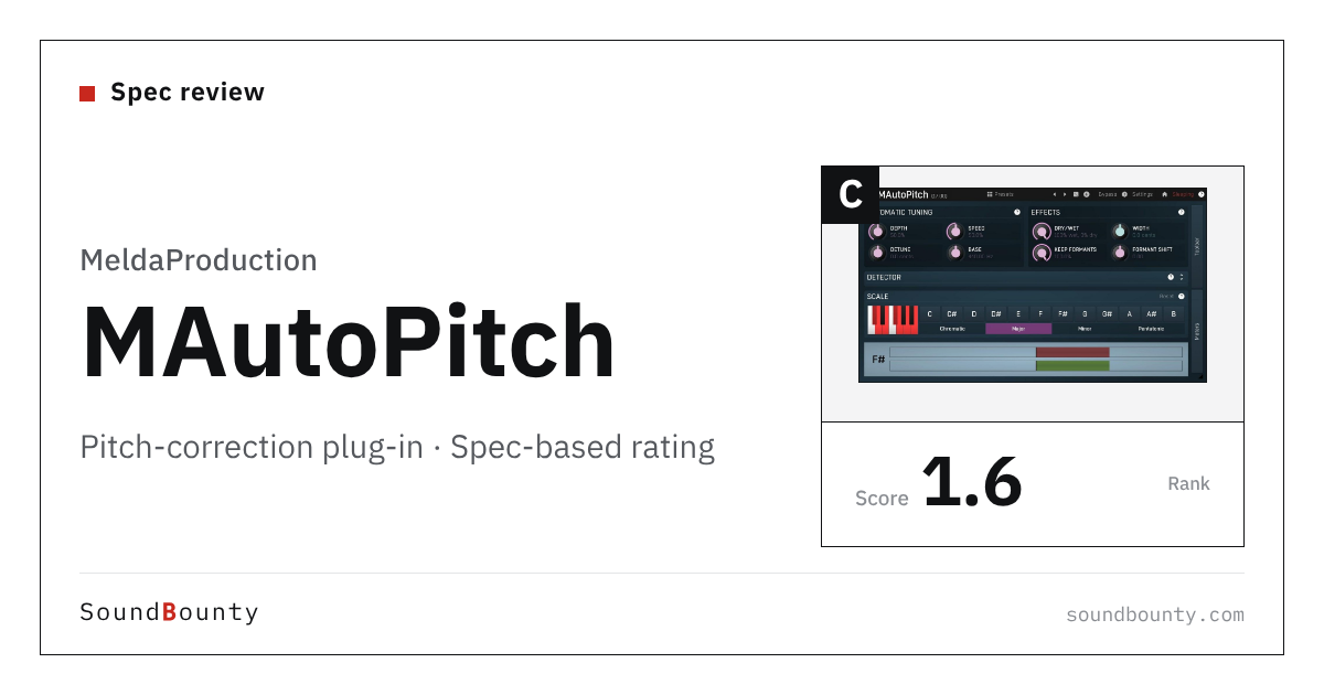 MeldaProduction MAutoPitch (free) pitch-correction plug-in: features and spec-based rating