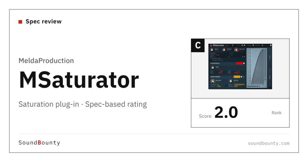 MeldaProduction MSaturator free saturation plug-in: features and spec-based rating