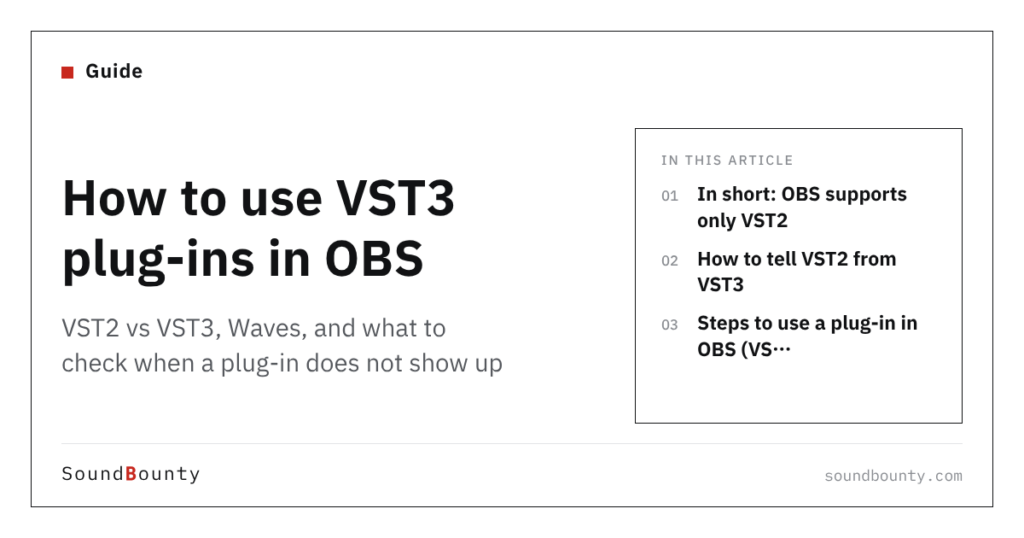 How to use VST3 plug-ins in OBS: VST2 vs VST3, Waves, and what to check when a plug-in does not show up