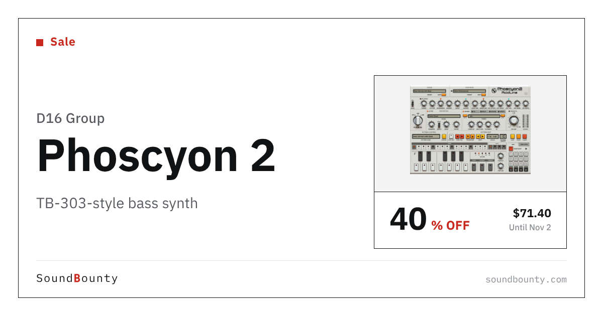 Phoscyon 2 TB-303-style bass synth is 40% off at Plugin Boutique ($71.40, until Nov 2)