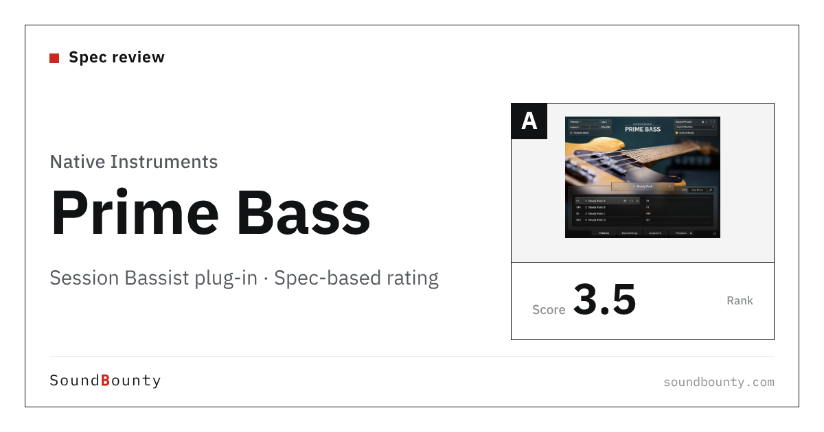 Native Instruments Session Bassist Prime Bass plug-in: features and spec-based rating