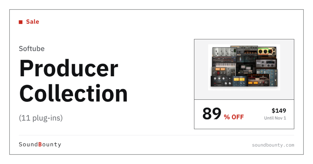 Softube Producer Collection (11 plug-ins) is 89% off at Plugin Boutique ($149, until Nov 1)