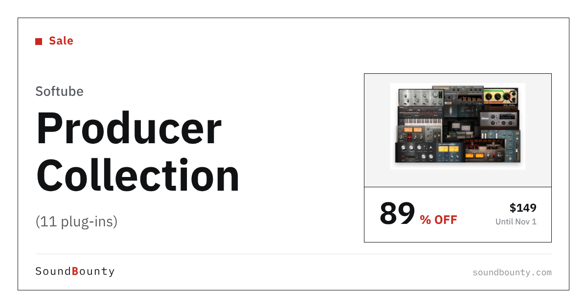 Softube Producer Collection (11 plug-ins) is 89% off at Plugin Boutique ($149, until Nov 1)