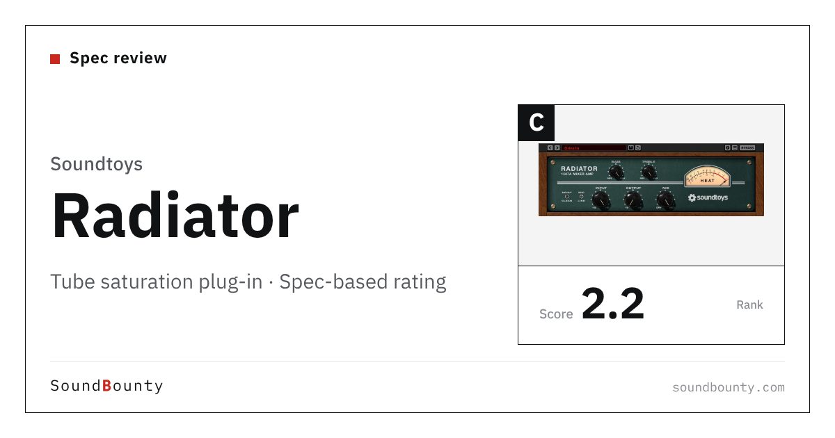 Soundtoys Radiator tube saturation plug-in: features and spec-based rating