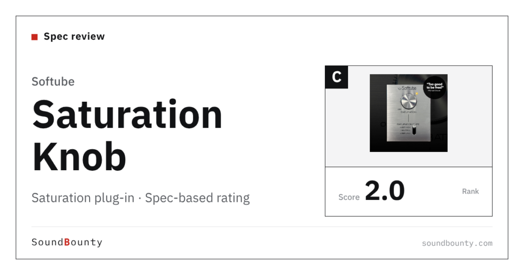 Softube Saturation Knob free saturation plug-in: features and spec-based rating