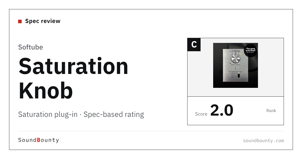 Softube Saturation Knob free saturation plug-in: features and spec-based rating