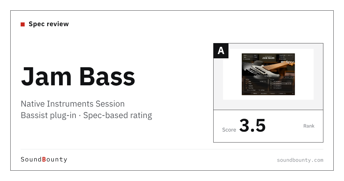 Native Instruments Session Bassist Jam Bass plug-in: features and spec-based rating