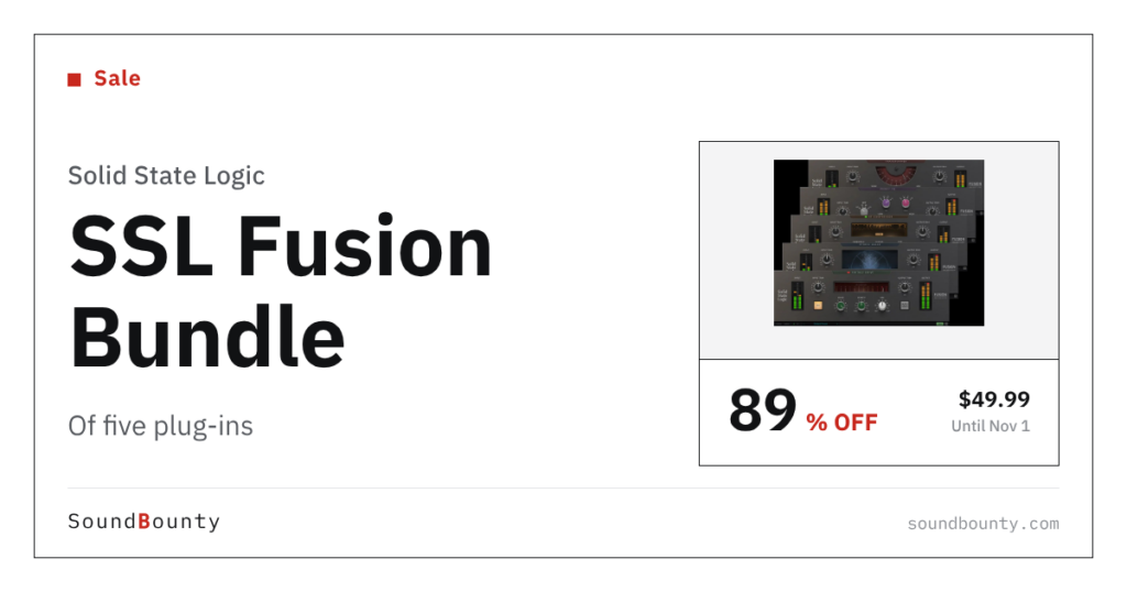 Solid State Logic SSL Fusion Bundle of five plug-ins is 89% off at Plugin Boutique ($49.99, until Nov 1)