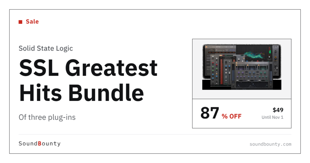 Solid State Logic SSL Greatest Hits Bundle of three plug-ins is 87% off at Plugin Boutique ($49, until Nov 1)