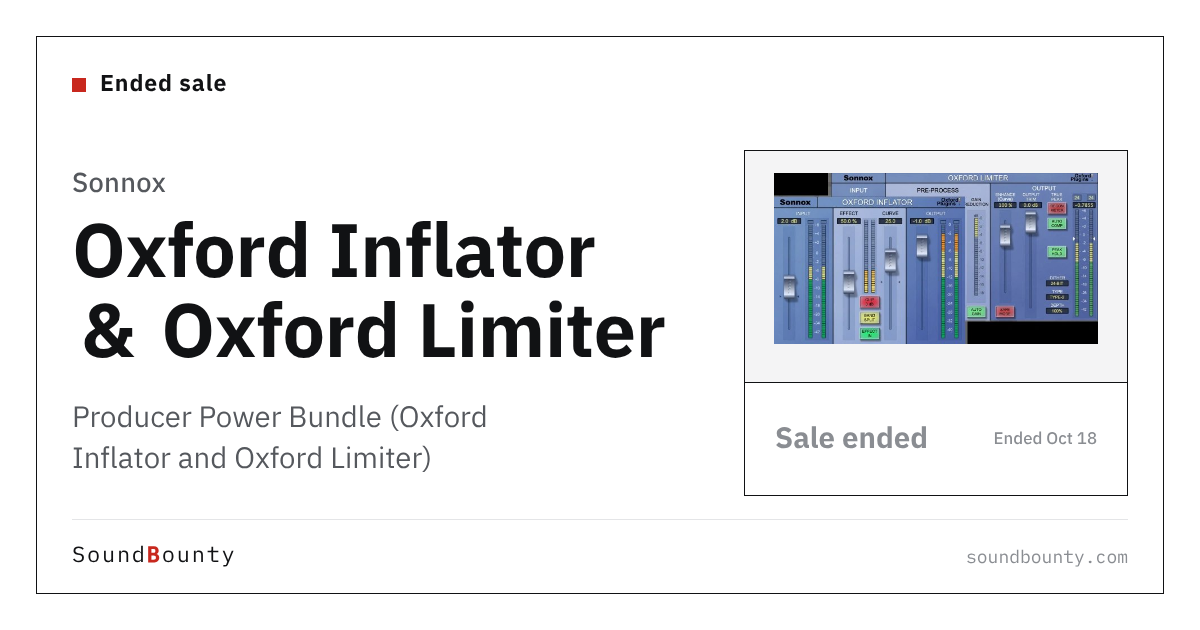 Sonnox Producer Power Bundle (Oxford Inflator and Oxford Limiter) is 85% off at Plugin Boutique ($59, until Oct 18)