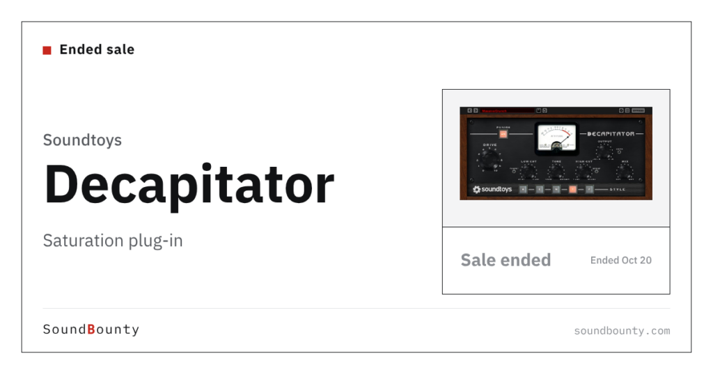 Soundtoys Decapitator saturation plug-in is 70% off at Plugin Boutique ($59, until Oct 20)