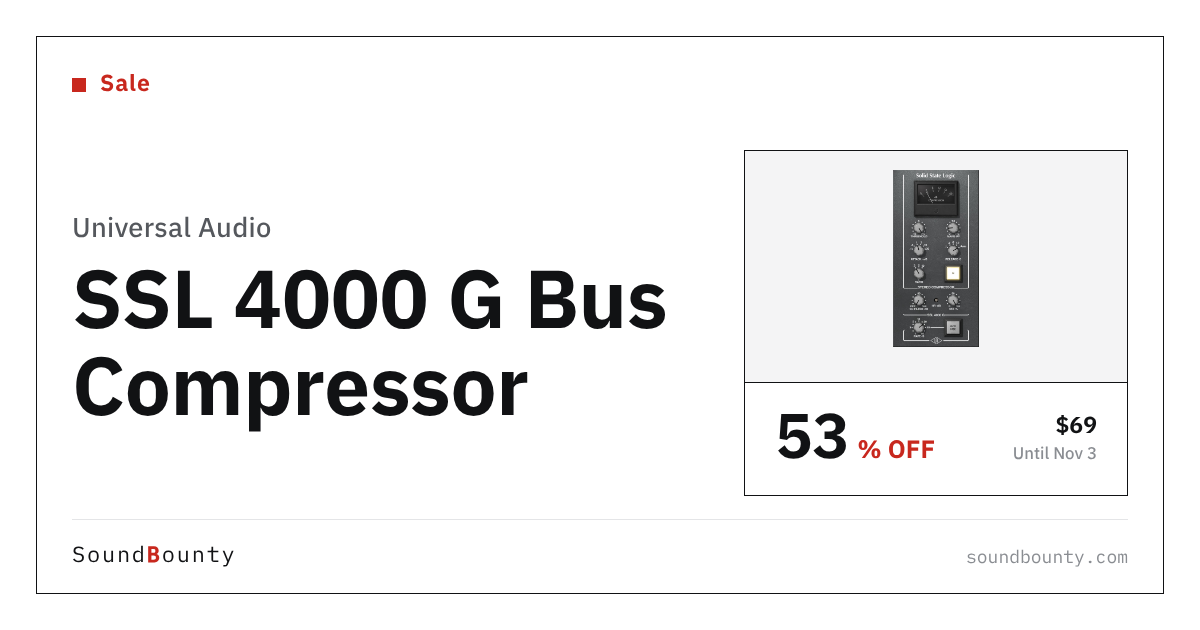 Universal Audio SSL 4000 G Bus Compressor is 53% off at Plugin Boutique ($69, until Nov 3)