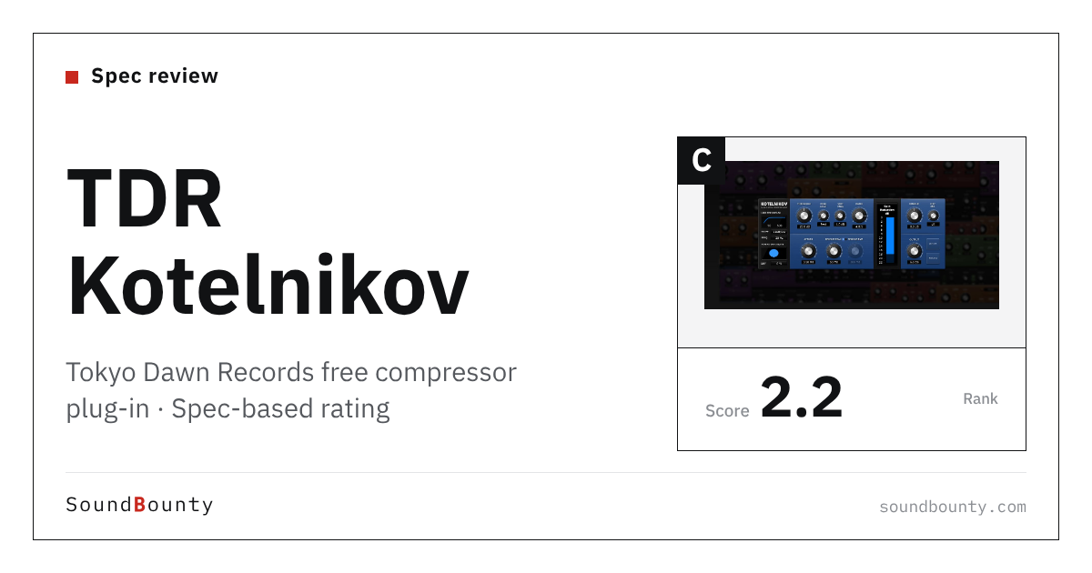 Tokyo Dawn Records TDR Kotelnikov free compressor plug-in: features and spec-based rating