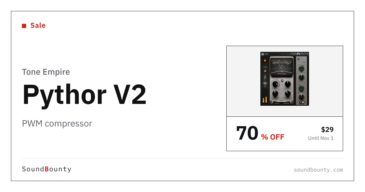 Tone Empire Pythor V2 PWM compressor is 70% off at Plugin Boutique ($29, until Nov 1)