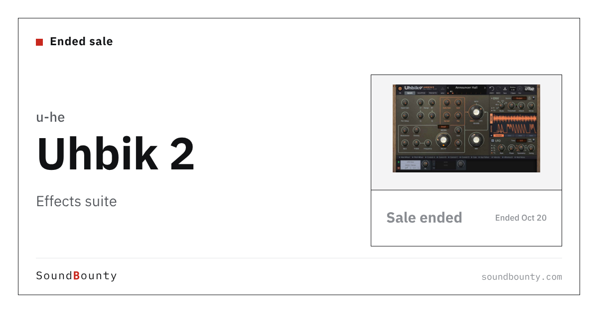 u-he Uhbik 2 effects suite is 30% off at Plugin Boutique ($139, until Oct 20)