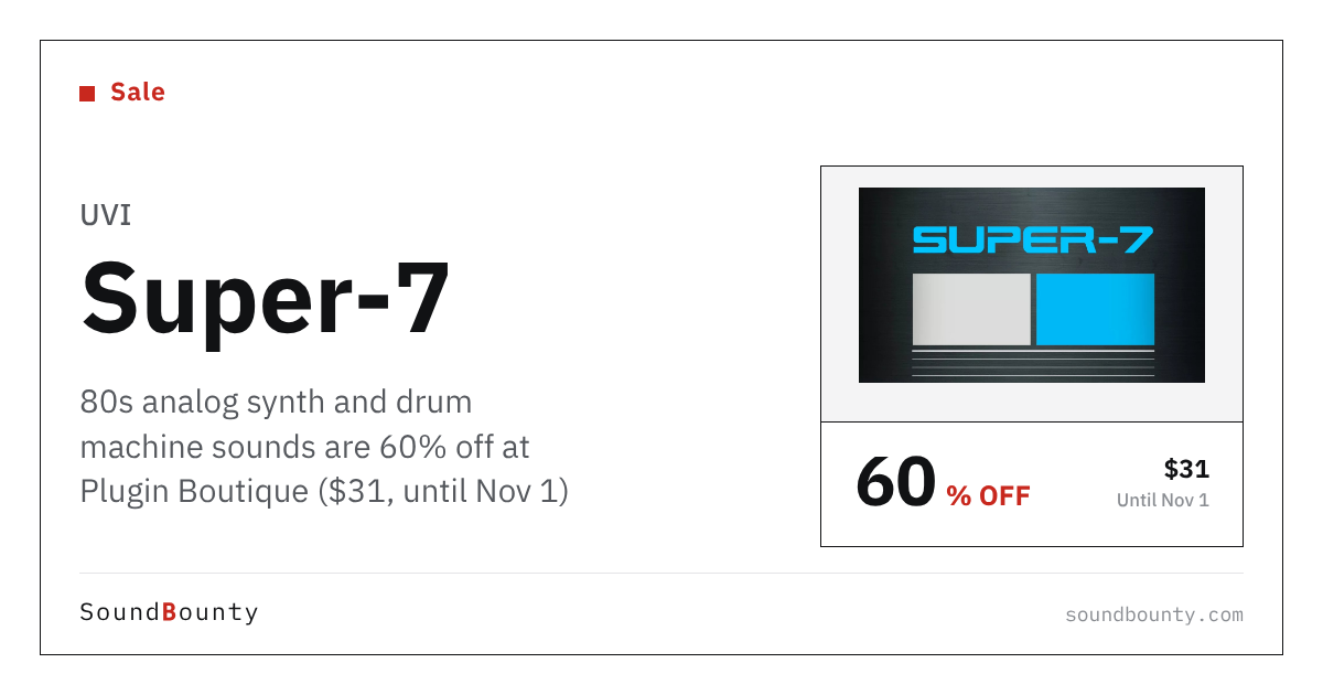 UVI Super-7 80s analog synth and drum machine sounds are 60% off at Plugin Boutique ($31, until Nov 1)