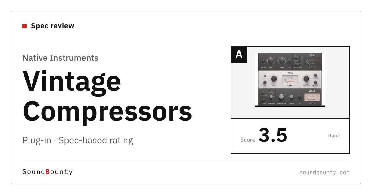 Native Instruments Vintage Compressors plug-in: features and spec-based rating