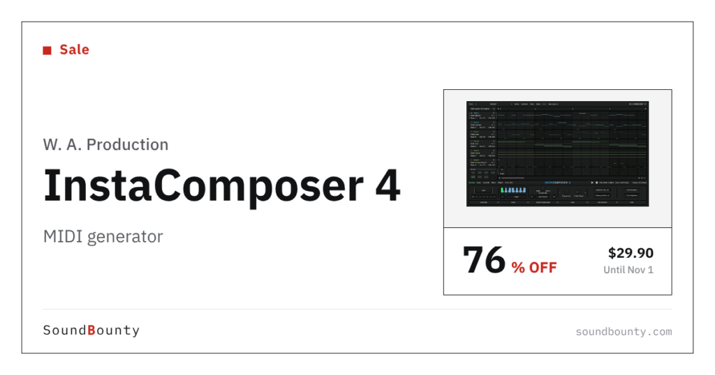 W. A. Production InstaComposer 4 MIDI generator is 76% off at Plugin Boutique ($29.90, until Nov 1)