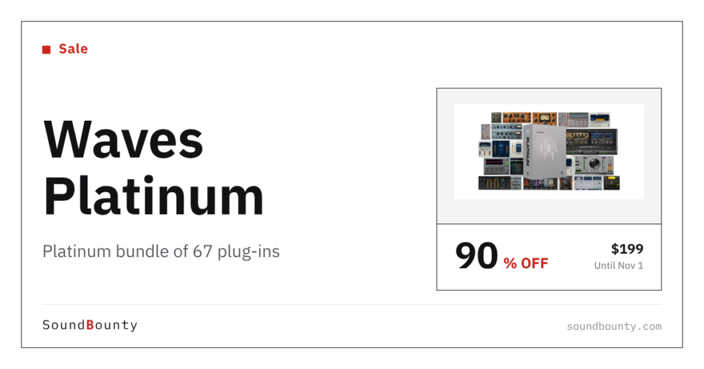 Waves Platinum bundle of 67 plug-ins is 90% off at Plugin Boutique ($199, until Nov 1)