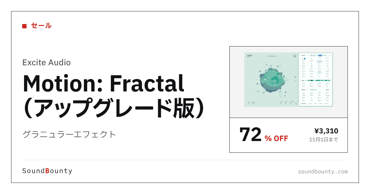 グラニュラーエフェクト「Motion: Fractal（アップグレード版）」が72%オフの¥3,310に 11月1日まで（Plugin Boutique）