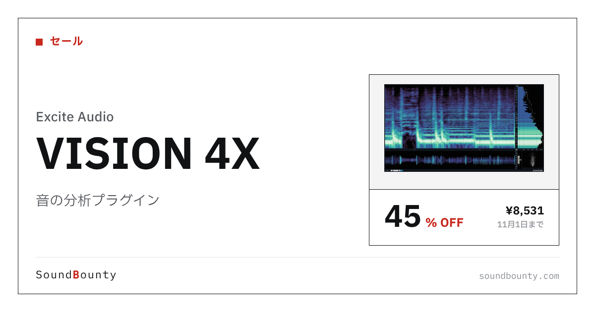 音の分析プラグイン「VISION 4X」が45%オフの¥8,531に 11月1日まで(Plugin Boutique)