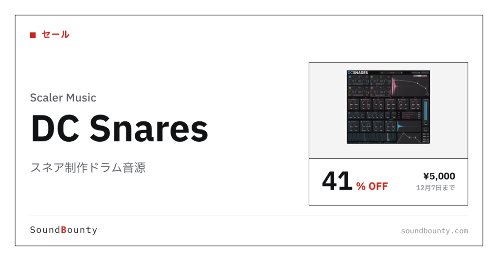 スネア制作ドラム音源「DC Snares」が41%オフの¥5,000に 12月7日まで（Plugin Boutique）