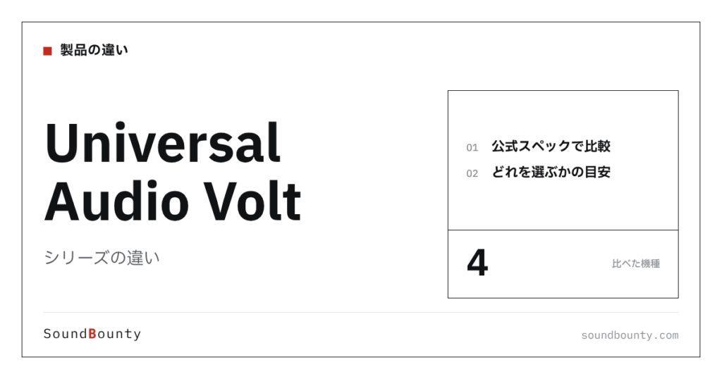 Universal Audio Voltシリーズの違い｜Volt 1・Volt 2・Volt 176・Volt 276を公式スペックで比べてどれを選ぶか